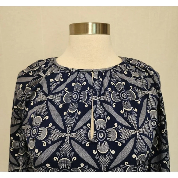 Diane‎ Von Furstenberg Blue Printed Blouse Size Petite Elastic Waist - Picture 2 of 7